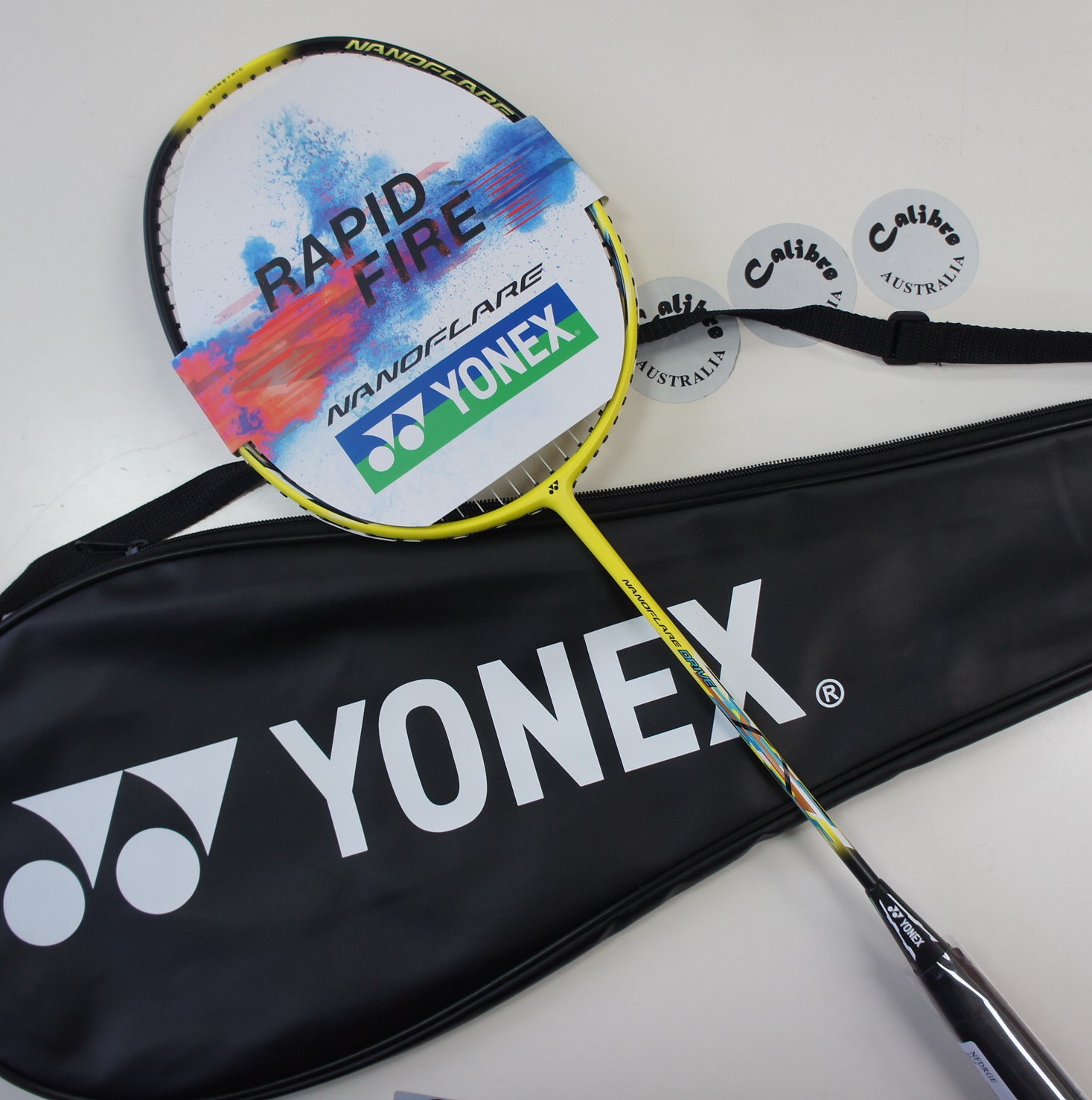 YONEX Nanoflare Drive Badminton Racquet NF-DR Black/Yellow, 4UG5, Pre-Strung